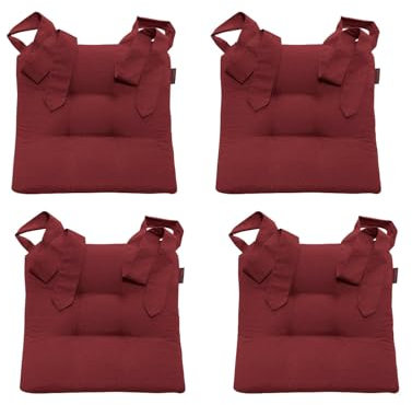 MAGMA Fino Stuhlkissen Sitzkissen Schleifenband Auflage Polster Stuhl Stuhlauflage Rattanstühle extra dick Esszimmerstühle 4er Set Indoor Outdoor (Rot)