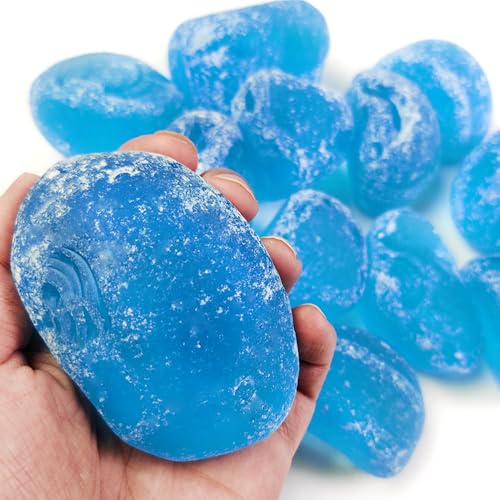 18 LB Frosted Large Recycled Glass Rocks 2.4 ~ 5,Indoor Outdoor Garden Landscaping,Sea Blue Stones for Gabions,Walkway,Fountain, Aquarium Fish Tank Decor Pebbles,Vase Fillers,Bowl Decoration