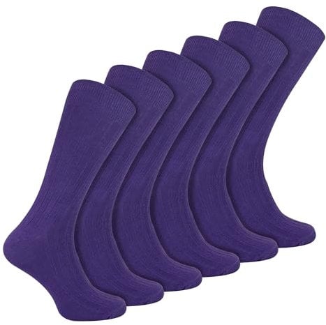 6 Pairs Multipack Mens Ribbed Dress Socks | Sock Snob | Breathable Crew Cotton Socks (6-11, Purple)