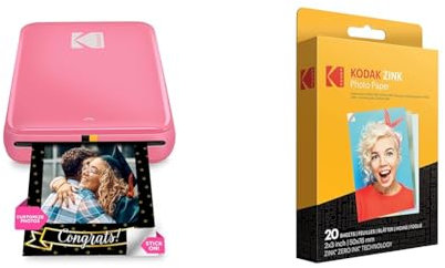 Zink Kodak Step Instant Fotodrucker mit Bluetooth/NFC & Kodak 2 x3 Premium Fotopapier (20 Blatt) Kompatibel mit Kodak PRINTOMATIC-, Kodak Smile- und Step-Kameras und -Drucker, 20 Stück (1er Pack)