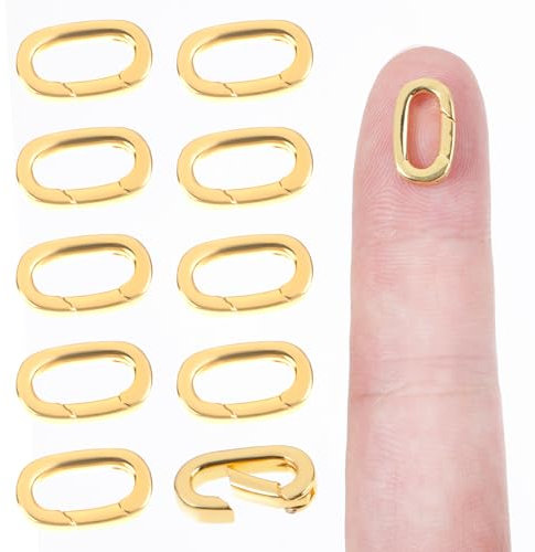 10 Stück Mini Karabiner Gold Kettenverschluss DIY Halskette Armband Schmuckverschluss 14 × 8mm Ovaler Verschluss Karabiner Verbinder Federringverschluss für Schmuckverbindung Ovalverschluss