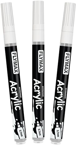 Marqueur Feutre Blanc 0,7 mm – Marqueur Permanent Blanc Peinture Acrylique, Indélébile, Pointe fine, Aquarelle, Séchage rapide (lot de 3)