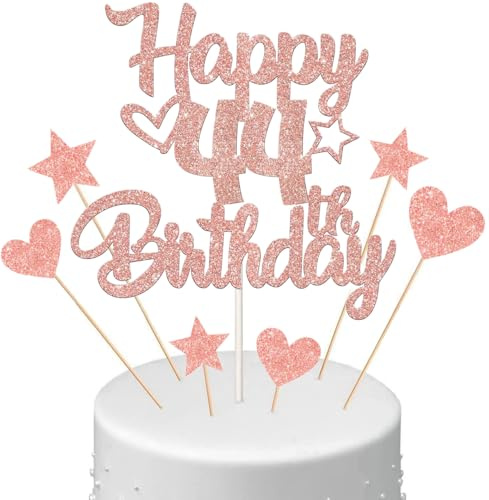 Anlgdi Tortendeko Happy Birthday Deko Kuchendeko 44. Geburtstag Frau, Kuchen Topper Happy 44th Birthday Roségold, Cake Topper 44 Jahre Torte Kuchen Deko für Geburstagstorte Deko 44. Frauen