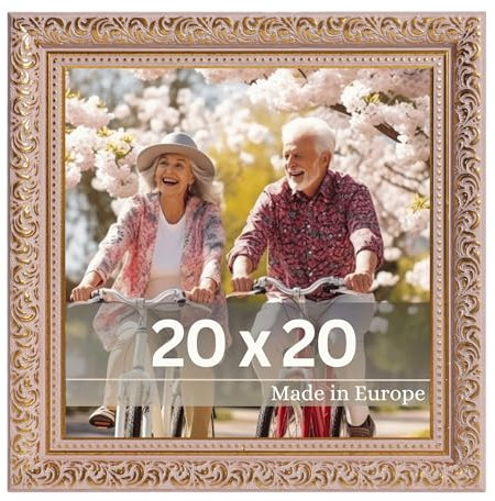 VictoR Vintage Bilderrahmen „Rubens“ in 20x20 cm Rose Gold - Leiste: 30x20mm - Echtglas - Fotorahmen Barock - Antik - Bilderrahmen 20x20 Rose - Quadratisch