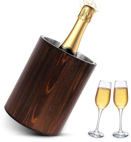 EASTSTORM Flaschenkühler für Wein, Champagner und Sekt Flaschen - Holz Edelstahl Doppelwand Weinkühler, Wine Cooler RetroGeschenk für Männer, ideal für romantische Abende im Garten und beim Abendessen