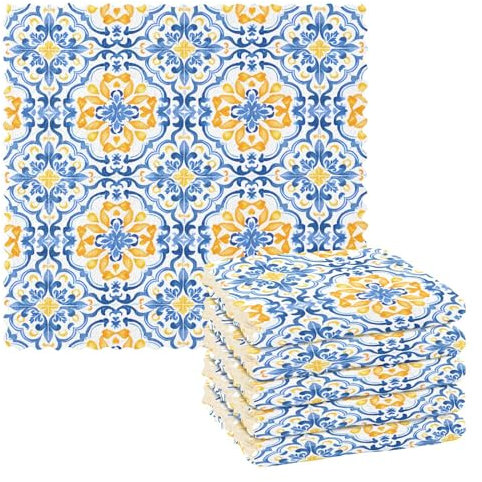 Mikrofaser-Reinigungstücher, blau, Aztekenmuster, Paisleymanda, wiederverwendbar, zum Abwaschen, 6 Stück, schwedisches Geschirrtuch, Mikrofaser-Reinigungstücher, waschbar, Staubwedeltuch, Tuch für