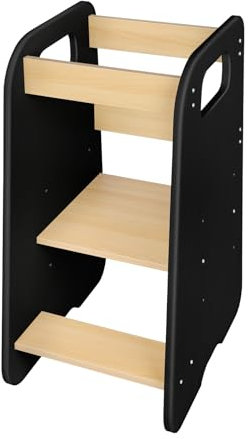 Sichere Baby-Lerntour aus Holz, höhenverstellbare Baby-Beobachtungstour, Beobachtungstour, 3 verstellbare Höhen (20/30/40 cm), 80 x 50 x 40 cm, Schwarzbraun
