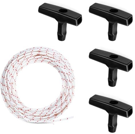 Starterseil Rasenmäher 10 Meter, Ersatz Zugseil, 3mm Rasenmäher Seilzug, mit 4 Stück Starter Griff, für Rasenmäher Kettensäge Trimmer Kantenschneider Freischneider Motorteile