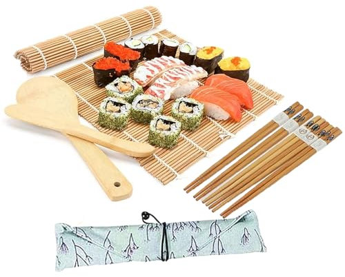 10pcs Sushi Making Kit with Sushi Rolling Mat, Complete DIY Sushi Tools for Beginners, Maker for Breakfast Dinner Party, Compact Bamboo Roller