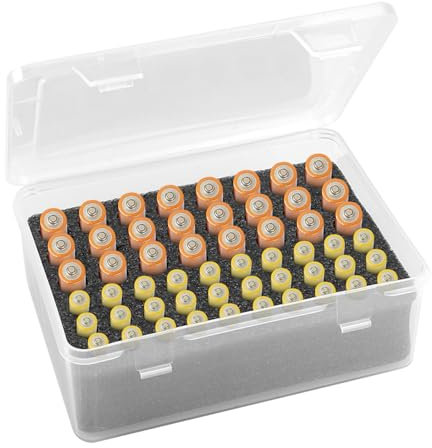 Battery Organiser Custodia, Scatola Organizzatrice Resistente All'acqua per 54 Batterie AA e AAA, Conservazione Sicura, Plastic Storage Battery Box, Trasparente Custodia Portatile per Batteria