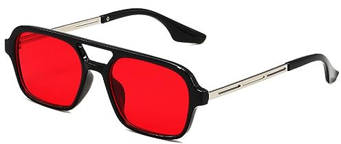 WDZAYXC Trendy Vintage Square Sonnenbrille für Damen und Herren Metall Design,UV Schutz (Rot)
