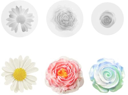 3 Stück Kerzen Formen Silikon Rosen Gänseblume Pfingstrose Silikonformen Gießformen Frühling Kerzen Kerzenformen zum Gießen Blumen 3D