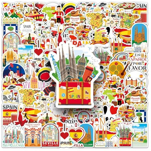 Spain Aufkleber für Jugendliche Erwachsene 50 Stück Spanien Wasserfeste Vinyl Sticker Set Auto Motorräder Fahrrad Skateboard Snowboard Gepäck Laptop Koffer Helm Motorrad Computer