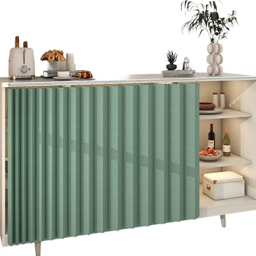 YHXAIQ Schrankvorhang Küche Schieben Regal Vorhang - Verdunkelung Staubschutz Sichtschutz Leinenimitat für Lagerschränke, Schranktüren, Fenster, mit Gardinenschiene Selbstklebende(Green,80 x 70 cm)
