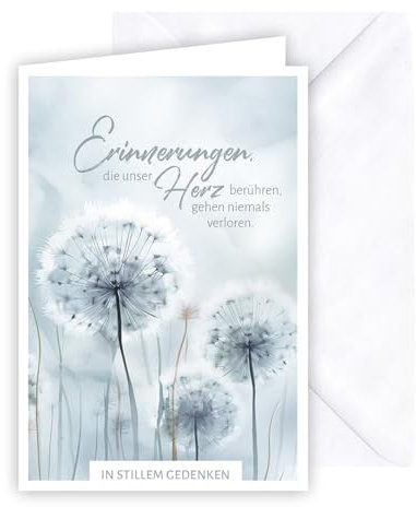 KE - Stilvolle Trauerkarte zur Aufrichtigen Anteilnahme | Beileidsbekundung | Traueranzeige | Ohne Innentext | Inklusive Umschlag | Motiv: Pusteblume - In stillem Gedenken