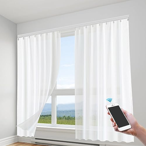 BAOCHADA Binario per tende motorizzato bianco da 1 a 4,2 m, motore WiFi Smart Home con telecomando, in alluminio, binario elettrico.