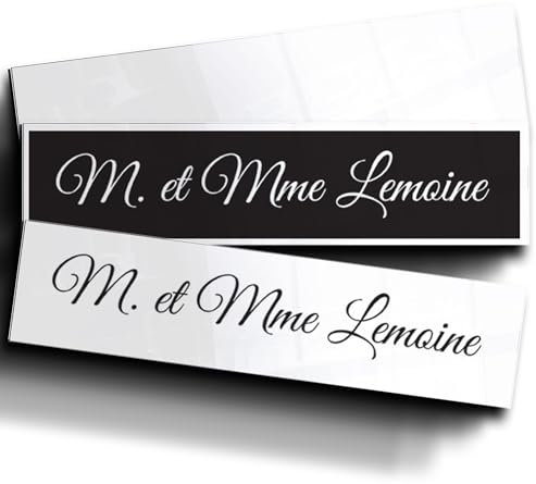 Plaque boite aux lettres| personnalisable 4 lignes| Blanc/noir 100 x 22 | Matériaux durables et inoxydables | Fabriqué en France