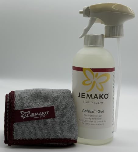 Jemako AshEx-Gel 500ml + Schaumpumpe + Profituch Plus S 35x40cm - Ash Ex - Kaminglasreiniger