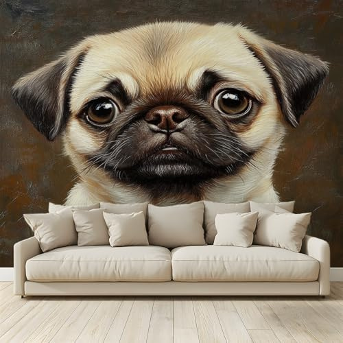 Fototapete Niedliche Möpse 300x210 cm - Vliestapete Wohnzimmer Schlafzimmer Vlies Tapete Wandtapete Wandbilder Wanddekoration für Esszimmer