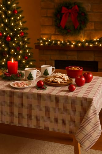 GAMUSI Weihnachtstischdecke, kariert, Leinen, rechteckig, Baumwollstoff, 140 x 240 cm