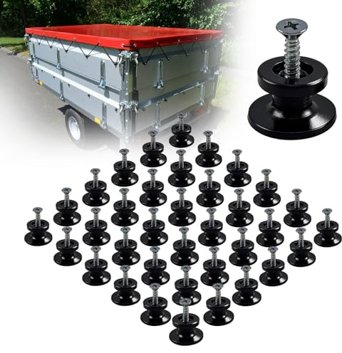 Lot de 30 crochets de bâche, ronds, pour remorque, bâche en plastique, pour tous les véhicules, coffre, dossier, 30 boutons de bâche + vis