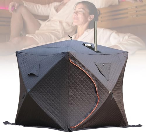 VNATWGOO Isoliertes Saunazelt, 1,80m x 1,80m x 2,10m Tragbare Outdoor-Sauna, Faltbar, Schnee- & Winddicht für Heim-Fitnessraum und Eisfischen