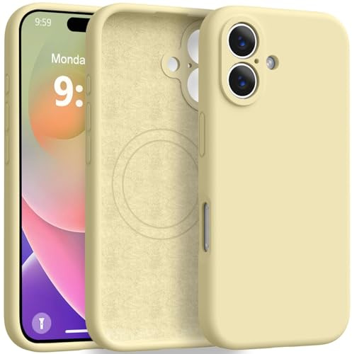 AMITOME Magnetic Liquid Silicone Phone Case for iPhone 16 6.1 Inch，Compatible with MagSafe，[Full Camera Protection][Soft Anti-Scratch Microfiber Lining] Shockproof Protective Case-Yellow