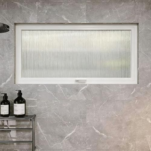 Ventana de ventilación pivotante de aluminio, ventana giratoria de 360° con vidrio templado de privacidad, ventana pequeña moderna de montaje empotrado para baño, cobertizo, gallinero, garaje (blanco