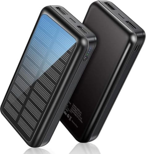 Solar Powerbank 30000mAh, Externer Akku mit Solarpanel, 2 USB-Ausgänge, tragbares Ladegerät für Smartphone, Tablet, Camping, Wandern, Reisen & Outdoor