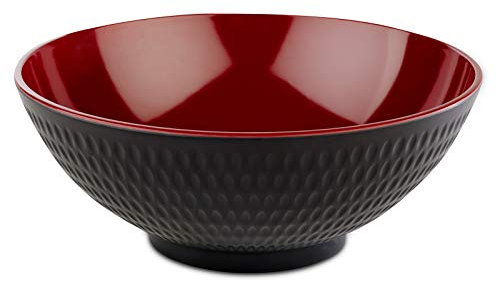 APS Asia Plus bol en mélamine presque incassable, bol en plastique empilable polyvalent, saladier, noir/rouge, Ø 24 cm, 2,2 litres.