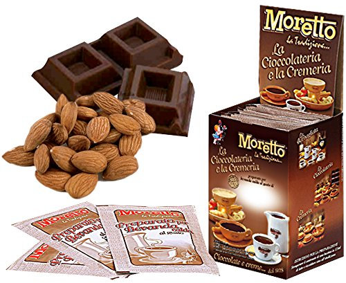 MORETTO preparato in polvere per cioccolata calda in tazza - gusto CIOCCOLATO FONDENTE con MANDORLE - 1 scatola con 12 bustine