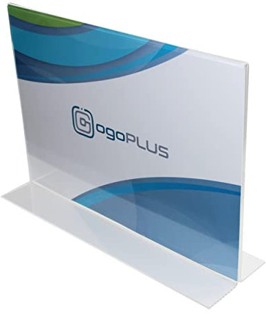 ogoPLUS T-Ständer Din A4 Querformat/Acryl Tischaufsteller, Flyer Ständer, Menükartenhalter, Infoschild, Werbeträger, Preisschild, Aufsteller Werbung