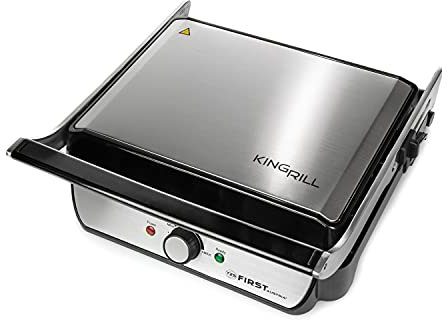 TZS First Austria Tischgrill, Elektrogrill für den Tischgebrauch, Grillplatte für Fleisch & Gemüse, 180°-Öffnung, Kontaktgrill mit Antihaftbeschichtung, in Schwarz/Edelstahl, 900 W