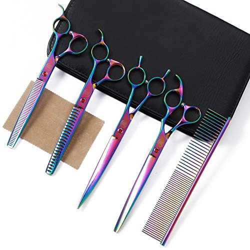 Professionelles Hundescheren-Set, Chunker-Schere für Hunde, gebogene Effilierschere, Ausdünnschere mit Pflegekamm, 17,8 cm/20,3 cm