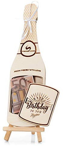 PISDEZ Flower Stake Cake Stopper Gift Packaging in Champagne Bottle Design Happy Birthday Birthday, Wood, England, Geldverpackung-Sektflaschendesign