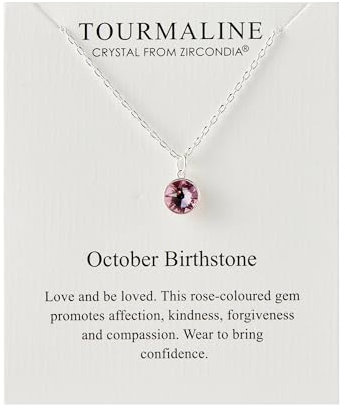 Philip Jones Geburtsstein-Halskette Oktober (Turmalin) Erstellt mit Zircondia®-Kristallen