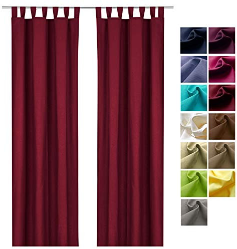 heimtexland ® Dekoschal Baumwolle Uni Blickdicht Vorhang Schlaufenschal Gardine Bordeaux Rot HxB 160x125 Typ625