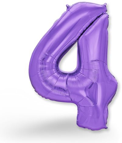 FUNXGO® Folienballon Zahl 4 lila - Riesenzahl Ballon ca.100 cm - fliegt mit Helium - 4 geburtstag luftballon - Deko zum Geburtstage, Party, Hochzeiten - Ballon 4 lila