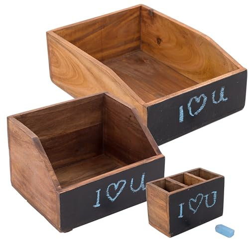 DESIGN DELIGHTS Schreibtisch Organizer Set Office | 3-teilig, Mahagoni-Holz l | rustikale Stiftehalter, Dokumentenablage, Büro Aufbewahrungskisten | Farbe: 12 beschreibbar