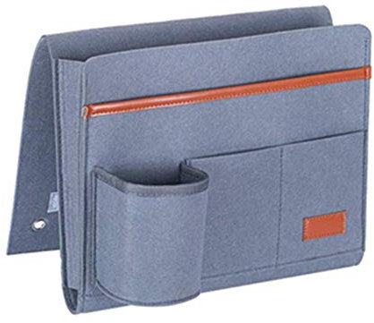 Copiel Betttasche aus Filz, Organizer für Bett, Sofa, zum Aufhängen, Aufbewahrungstasche, für Flasche, Zeitschriften, Fernbedienung, Telefon, Tablets und Bücher (Blau Grau)