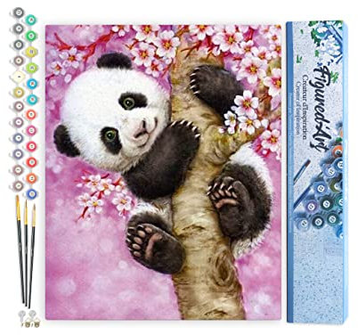 Figured'Art Peinture par Numéro Adulte Bébé Panda - Activité Manuelle Kit de Loisir Créatif DIY Numéro d'Art Complet - 40x50cm sans châssis en bois
