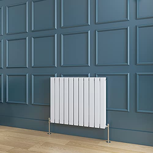 BYB Horizontal White Designer Radiator, Double Flat Panel, 600x748mm, 11+11 Bars, Mild Steel, 3716 BTU, Brackets & Fixings Included, 2 Year Warranty