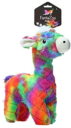 FantaZoo Alpaca - Buntes und recyceltes Hundekuscheltier - sehr robust, weich und langlebig - geeignet für mittelgroße Hunde - L - 32 x 16 cm