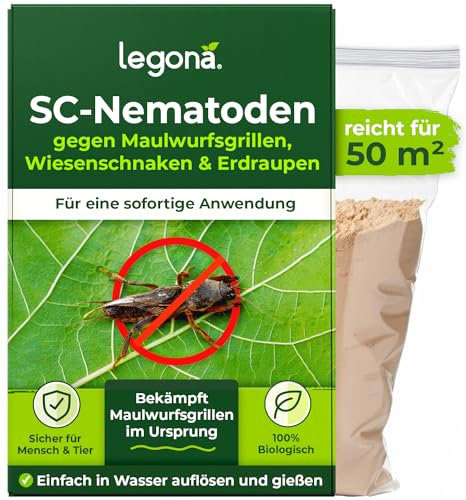Legona SC-Nematoden zur Bekämpfung von Maulwurfsgrillen - 25 Mio. für 50m² / 125l Blumenerde/Bio Schädlingsfrei Gießmittel für Rasen und Beet