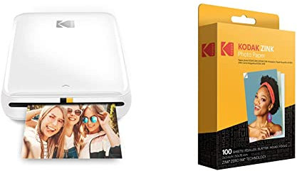 KODAK Step Drucker Drahtloser mobiler Fotodrucker mit Zink-Technologie (Weiß) & 2 x3 Premium Zink Fotopapier (100 Blatt) Kompatibel PRINTOMATIC Smile- und Step-Kameras und -Druckern
