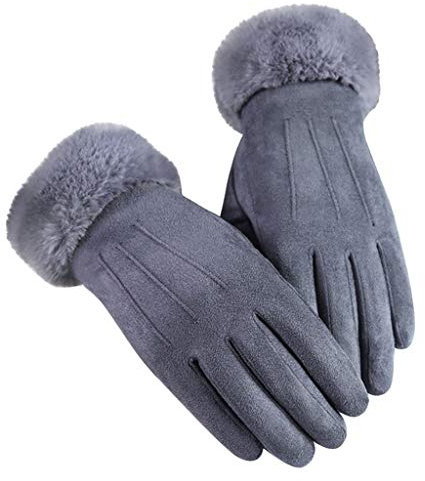LIANGFANG Handschuhe Damen Touchscreen Lammfell Winterhandschuhe Warm Plüschhandschuhe Kaschmir Lederhandschuhe Fleece Gefütterter Damenhandschuh Outdoor Winddicht Fahrradhandschuhe