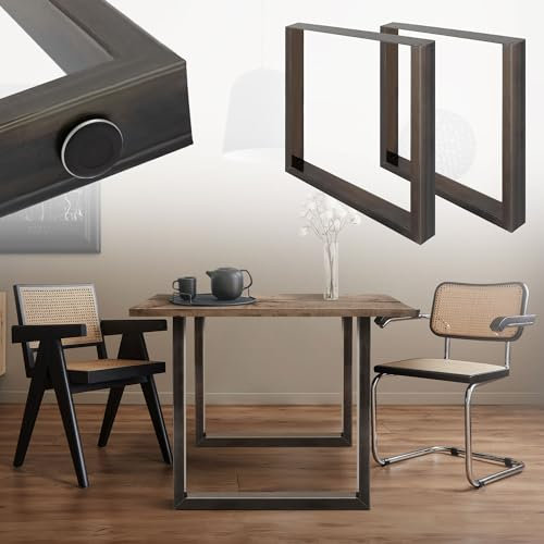 ECD Germany 2X Tischbeine aus Vierkantprofilen, 90x72 cm, Dunkelgrau, pulverbeschichteter Stahl, Industriedesign, Metall Tischkufen Tischuntergestell Tischgestell Möbelfüße für Esstisch, Schreibtisch