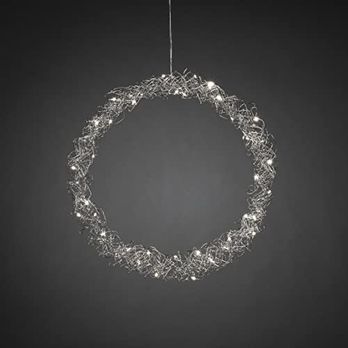 Konstsmide LED Metallkranz, silberfarben, 40 warm weiße Dioden, 4,5V, Innen, transparentes Kabel - 1789-303