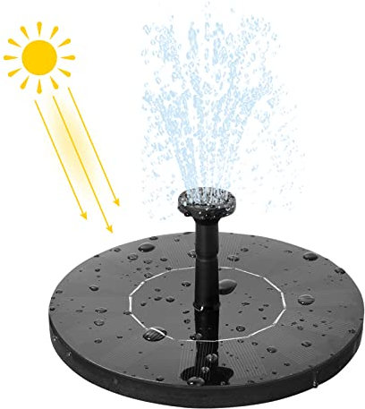 YARDIN Solar Springbrunnen Rund Gartenbrunnen 7V / 1,4W Teichpumpe Brunnenpumpe Solarpumpe Mini Solarbrunnen für Draussen mit 4 Düsen, für Garten Vogel-Bad Teich und Pool, Rund (Type B)