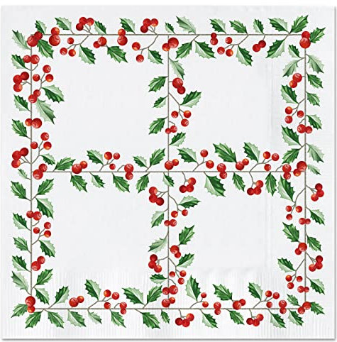 Horeca Collection 30 Unidades - Servilletas de Doble Capa de 33 x33 cm Temática Navideña y diseño de Acebo. Servilletas Navidad, 100% Reciclables Celebraciones y Eventos.